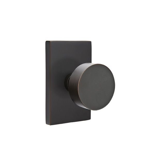 Emtek Round Knob 2-3/8 in Backset Privacy w/Modern Rectangular Rose for 1-1/4 in to 2 in Door 5212ROUUS10B - main